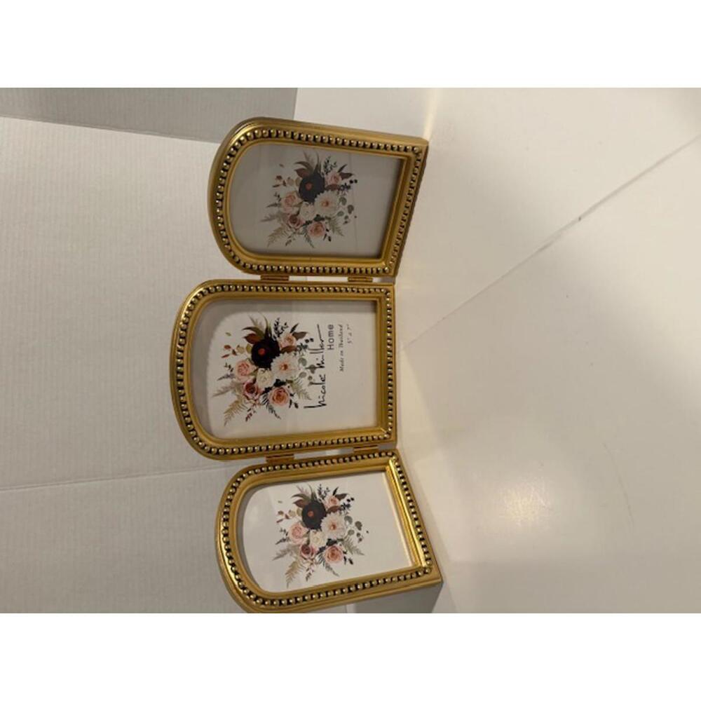 NICOLE MILLER TRIPLE PICTURE FRAME GOLD FINISH 5X7 AND 4X6 OPENINGS